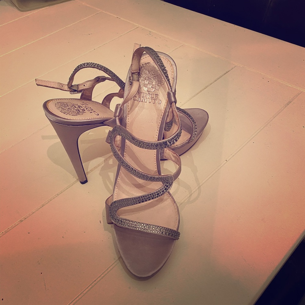 Silver sling back heels